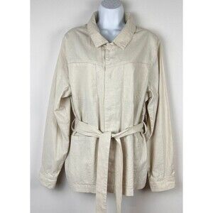 St John's Bay Linen Blend Snap Front Cream Utility Jacket Size XL NWT